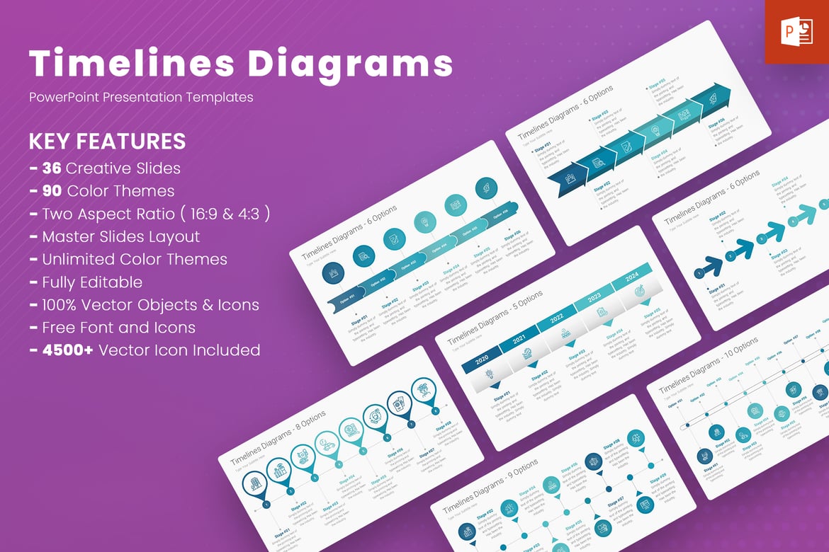 Template PowerPoint Diagram Garis Waktu yang Menarik dan Profesional