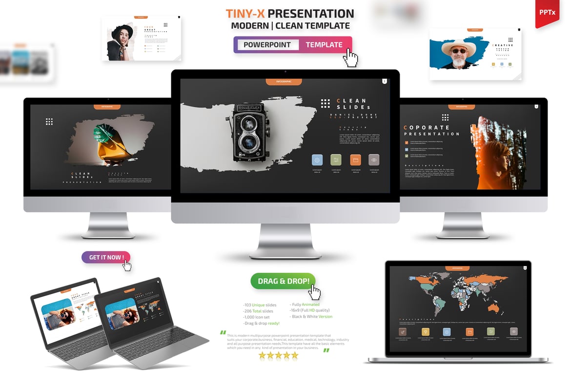 Template Presentasi PowerPoint Tiny-X yang Menakjubkan