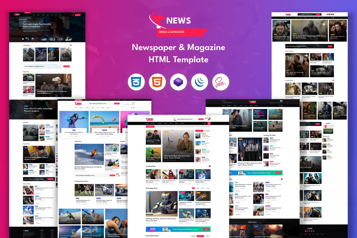 Template HTML TNews untuk Surat Kabar & Majalah yang Menarik dan Responsif