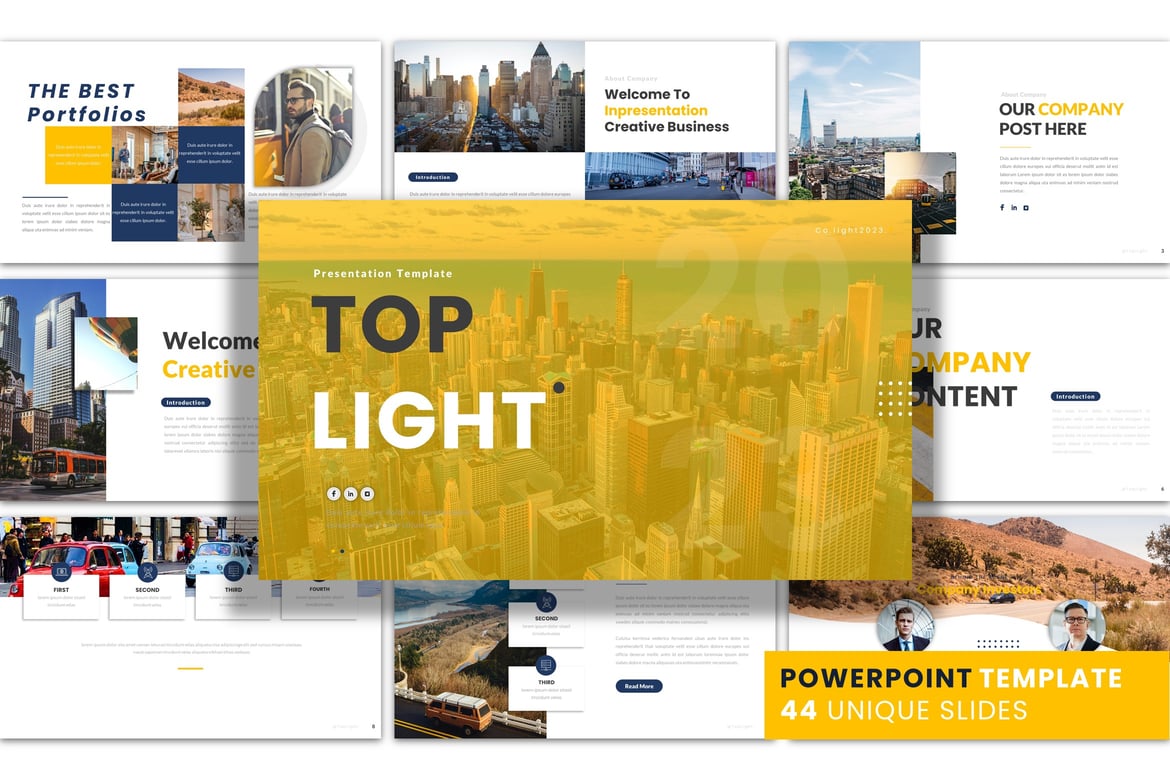 Template Presentasi PowerPoint Top Light yang Menawan