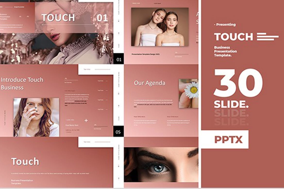 Template PowerPoint Presentasi Bisnis Touch yang Menarik