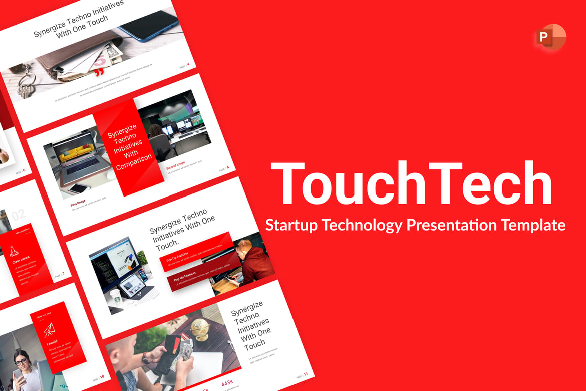 Template PowerPoint Teknologi Startup TouchTech yang Menarik
