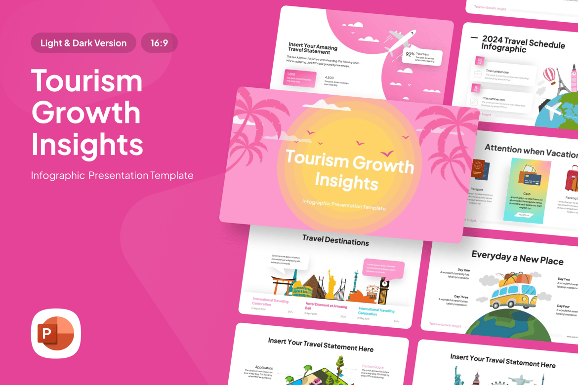 Template PowerPoint Pertumbuhan Pariwisata yang Menarik