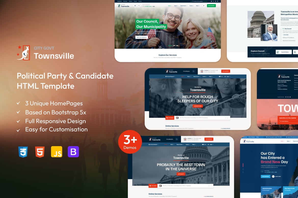 TownsVille - Template Website Partai Politik yang Modern dan Responsif