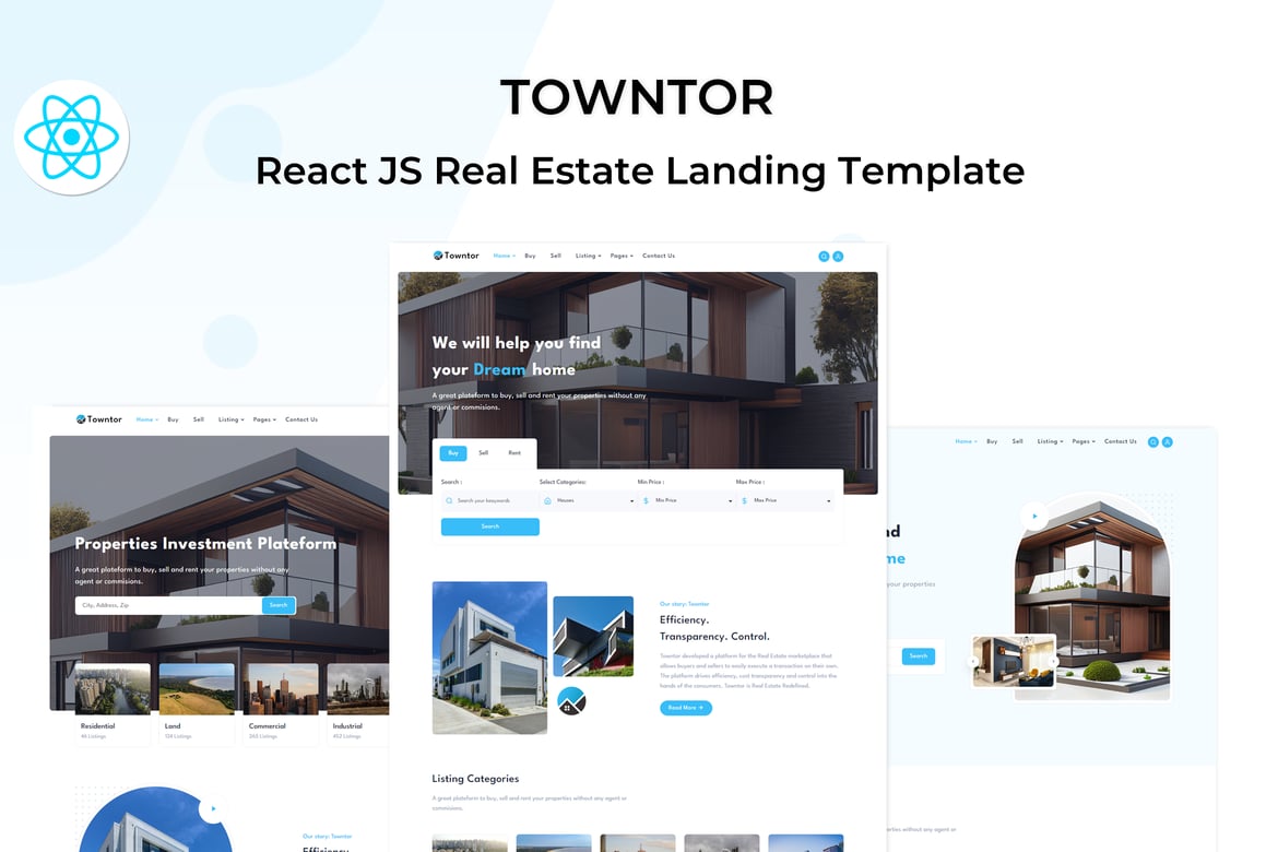 Towntor - Template Website Real Estate Responsif Berbasis React Js