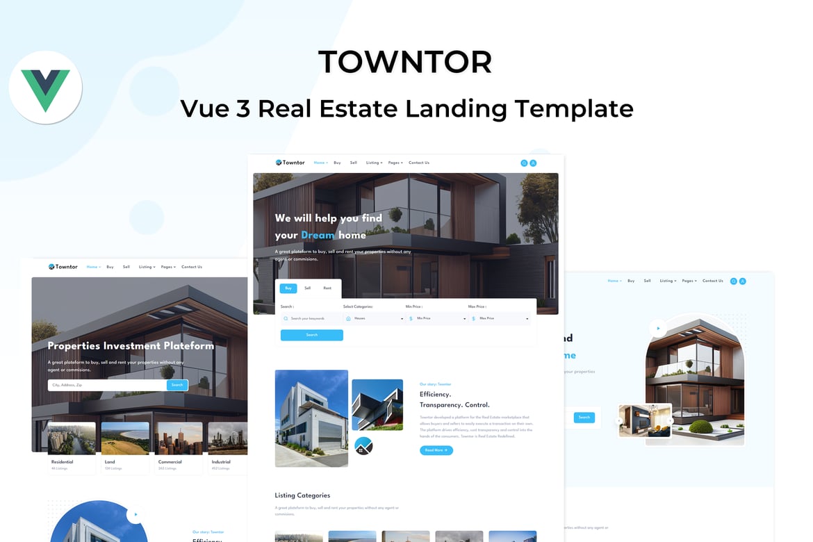 Towntor - Template Website Properti dan Real Estate Berbasis Vue yang Responsif