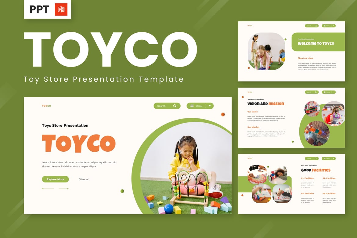 Template Presentasi Powerpoint Toko Mainan Toyco yang Menarik