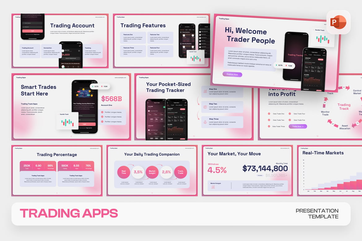 Template Presentasi PowerPoint Aplikasi Trading yang Futuristik