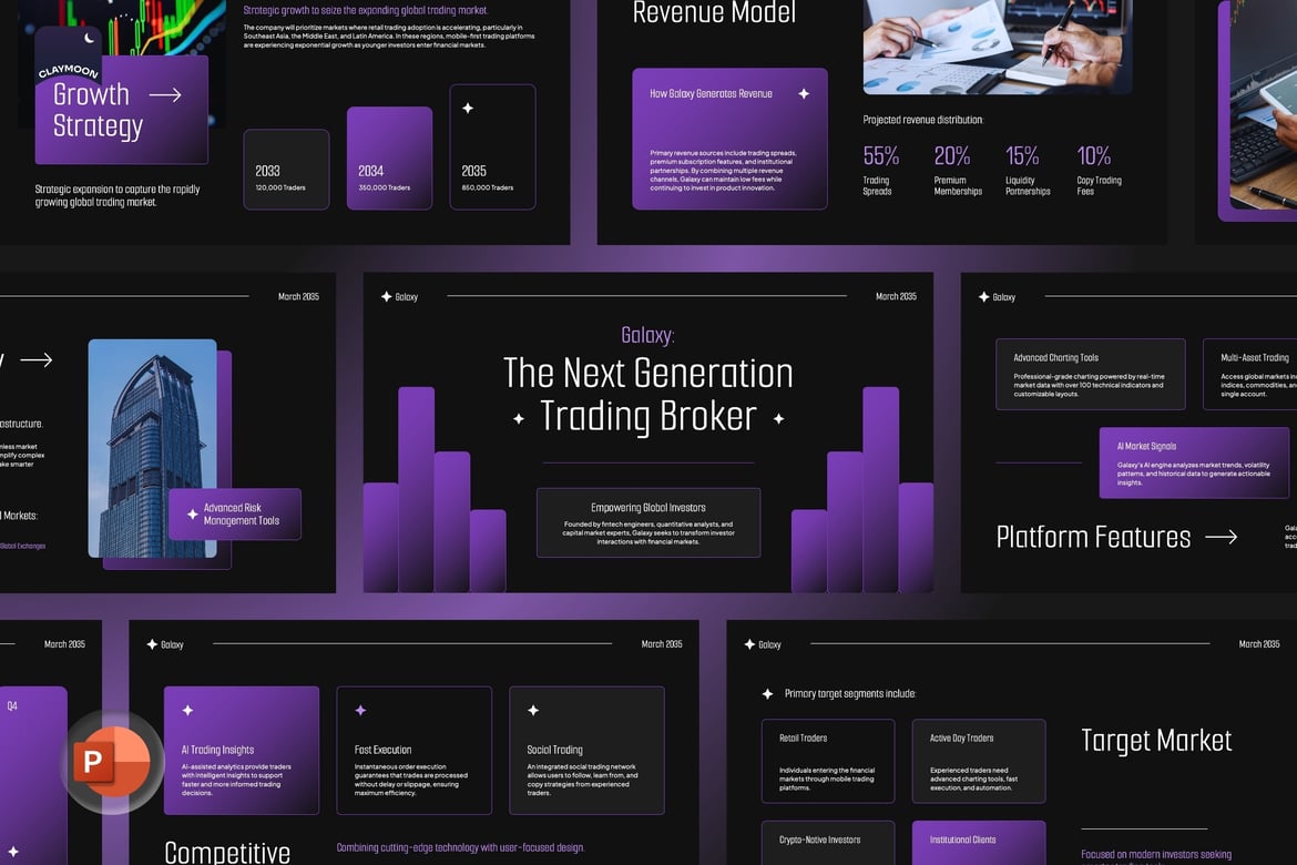 Template PowerPoint Modern untuk Broker Trading dan Investasi Fintech