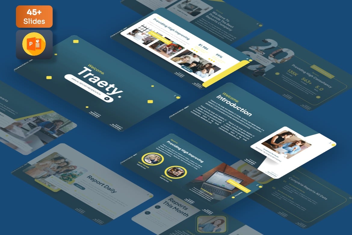 Template PowerPoint Laporan Tahunan Traety yang Menarik dan Profesional