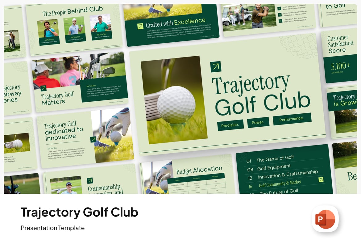 Template Presentasi PowerPoint Klub Golf Trajectory yang Kreatif dan Menarik