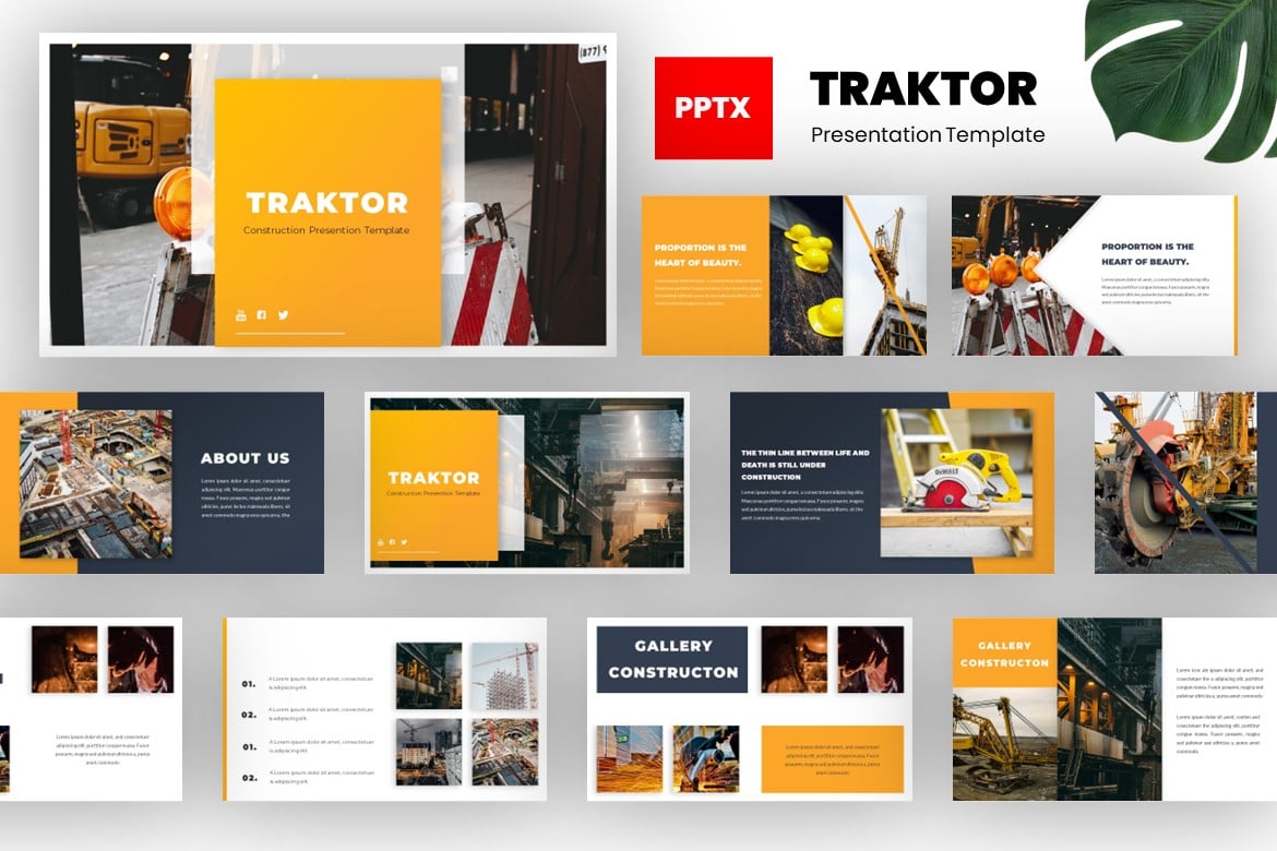 Template Powerpoint Konstruksi Traktor - Desain Modern dan Profesional