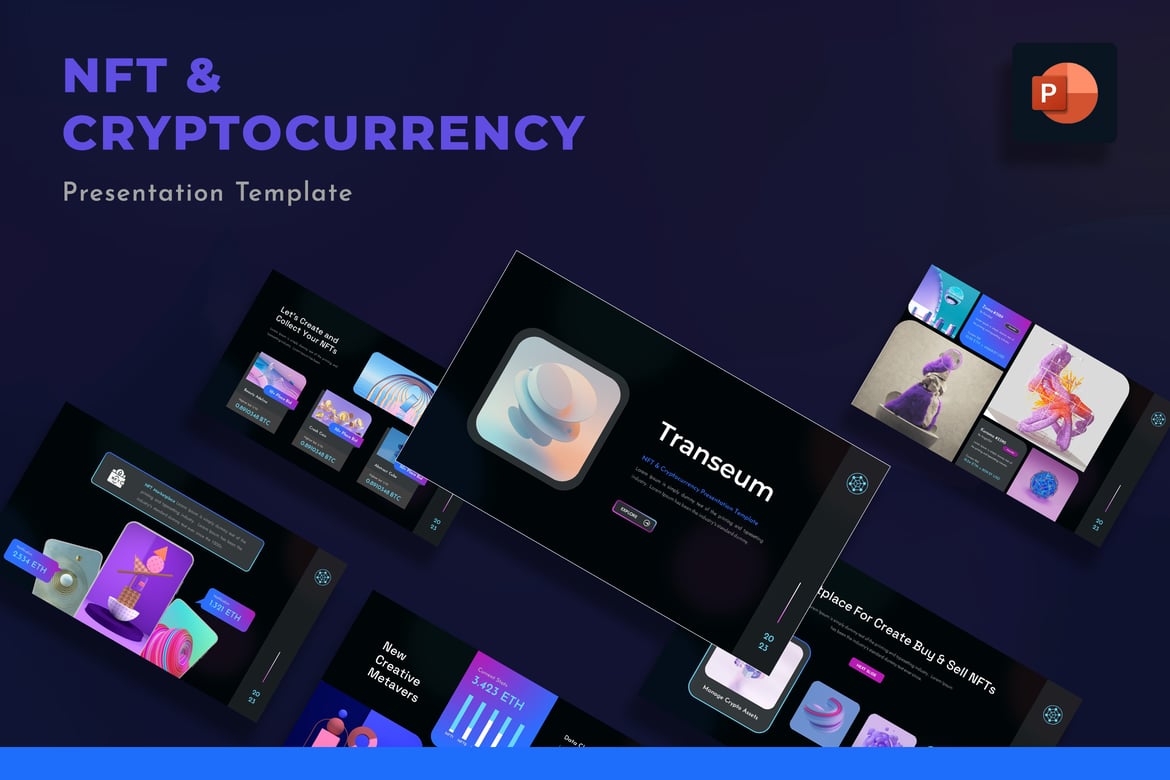 Template PowerPoint Transeum untuk NFT dan Cryptocurrency yang Menarik