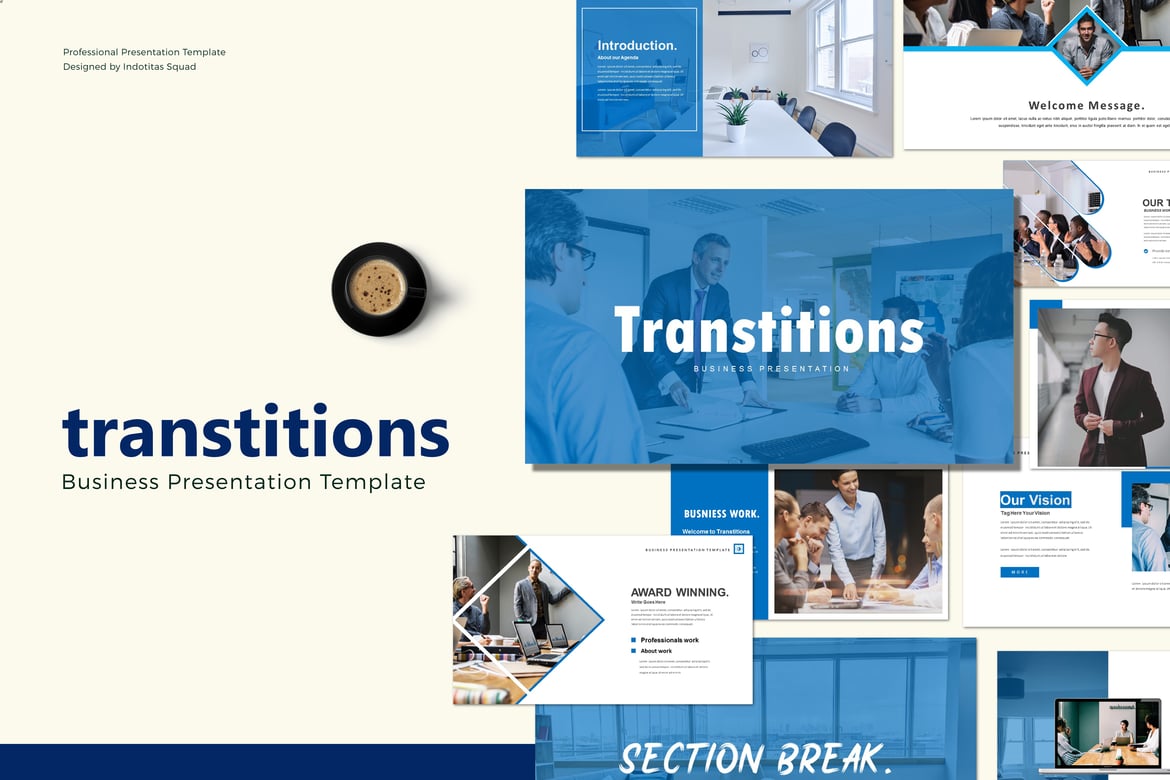 TRANSTITIONS - Template Presentasi PowerPoint Modern dan Profesional