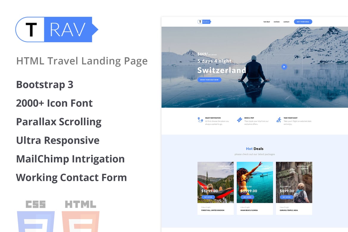 Trav | Template Website Landing Page Perjalanan yang Responsif dan Modern