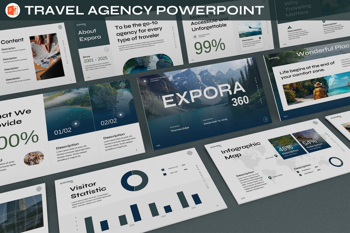 Template Presentasi PowerPoint Agen Perjalanan yang Menarik