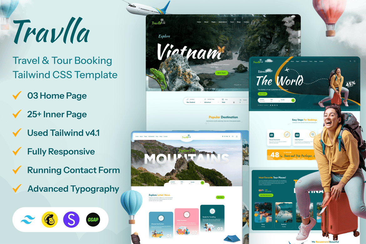 Template Website Booking Perjalanan & Tur dengan Tailwind CSS