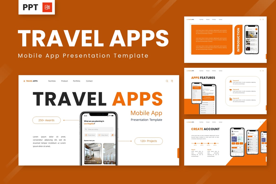 Template Presentasi PowerPoint Aplikasi Perjalanan yang Menarik