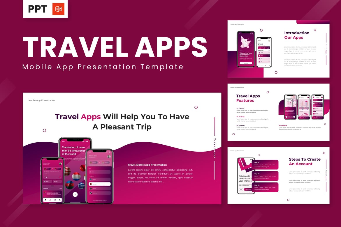 Template Presentasi Powerpoint Aplikasi Perjalanan yang Menarik