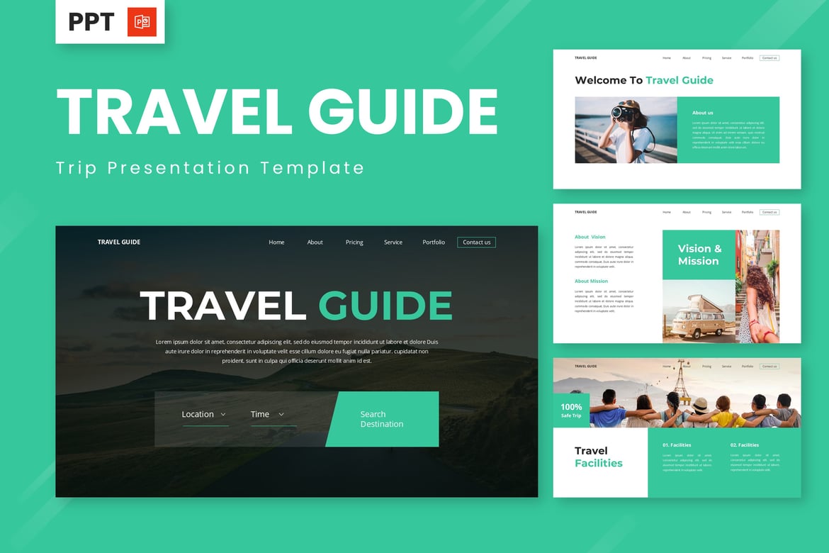 Template Presentasi PowerPoint Perjalanan yang Menarik