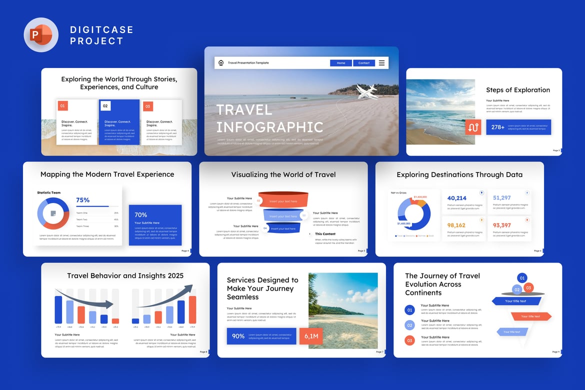Template Presentasi PowerPoint Infografis Perjalanan Modern