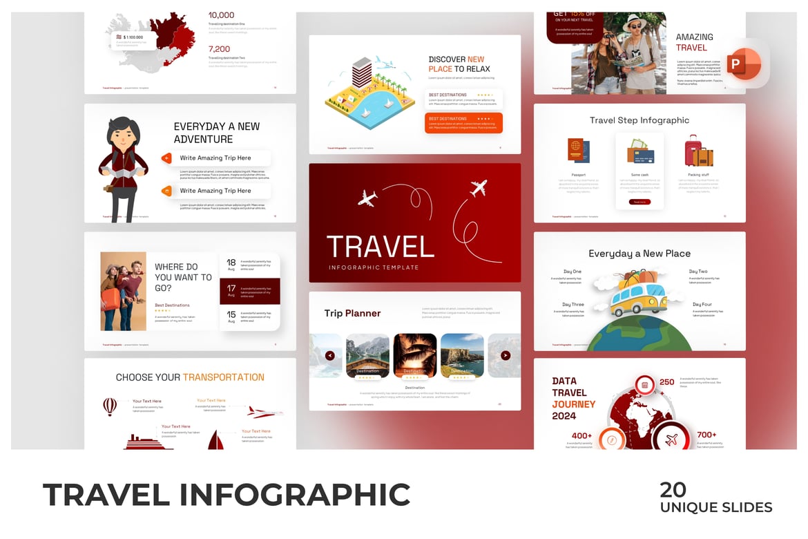 Template Presentasi PowerPoint Infografis Perjalanan yang Menarik