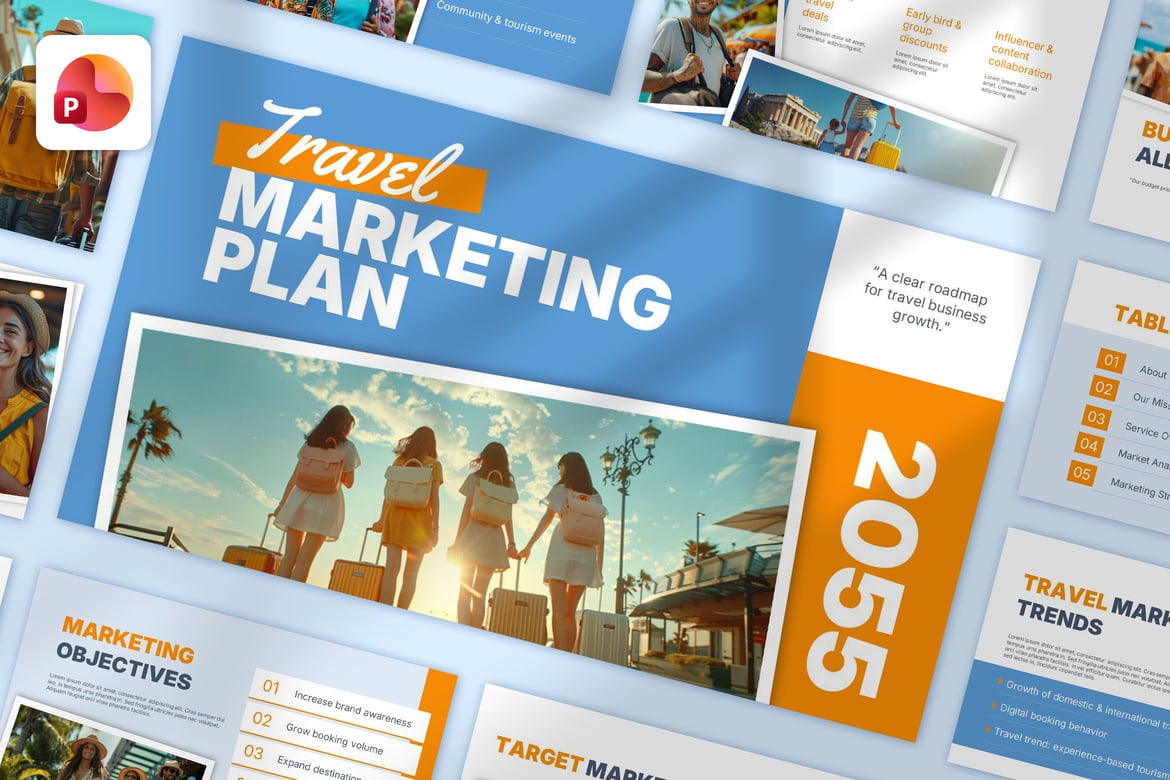 Template PowerPoint Rencana Pemasaran Perjalanan yang Menarik