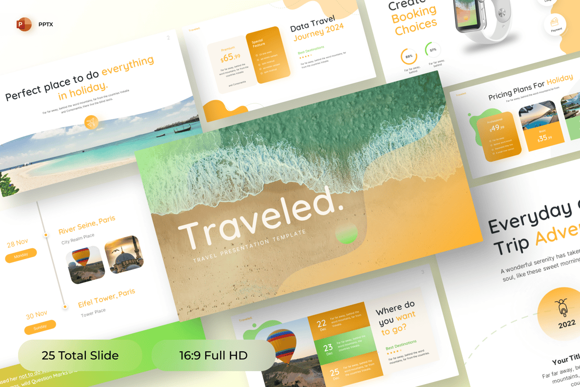 Template PowerPoint Perjalanan yang Menarik dan Profesional