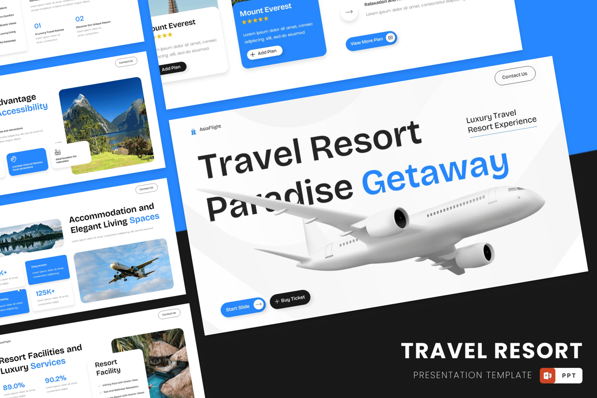 Template Presentasi PowerPoint Resort Perjalanan yang Menarik