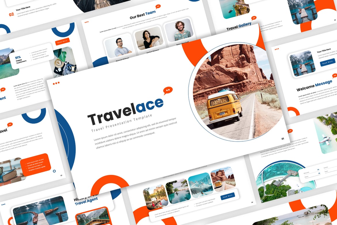 Template PowerPoint Perjalanan - Travelace yang Modern dan Kreatif