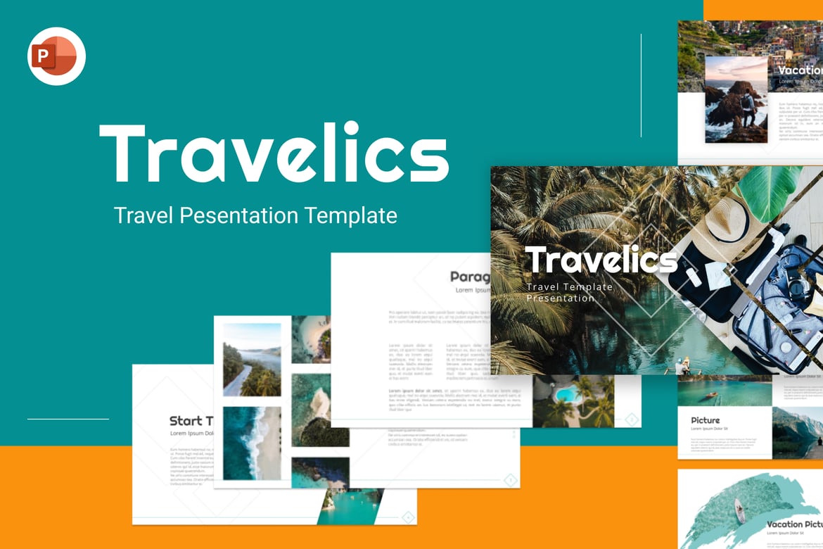 Template PowerPoint Kreatif Perjalanan Travelics