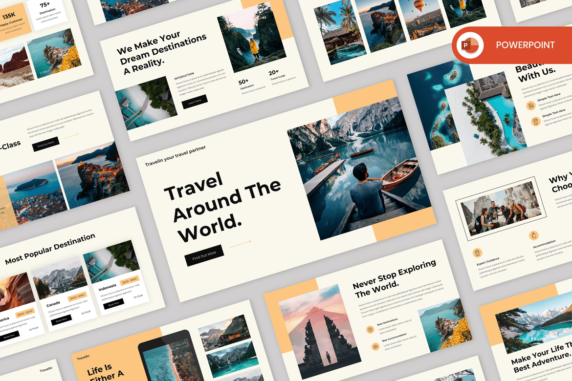 Template Presentasi PowerPoint Travelin untuk Pariwisata dan Perjalanan