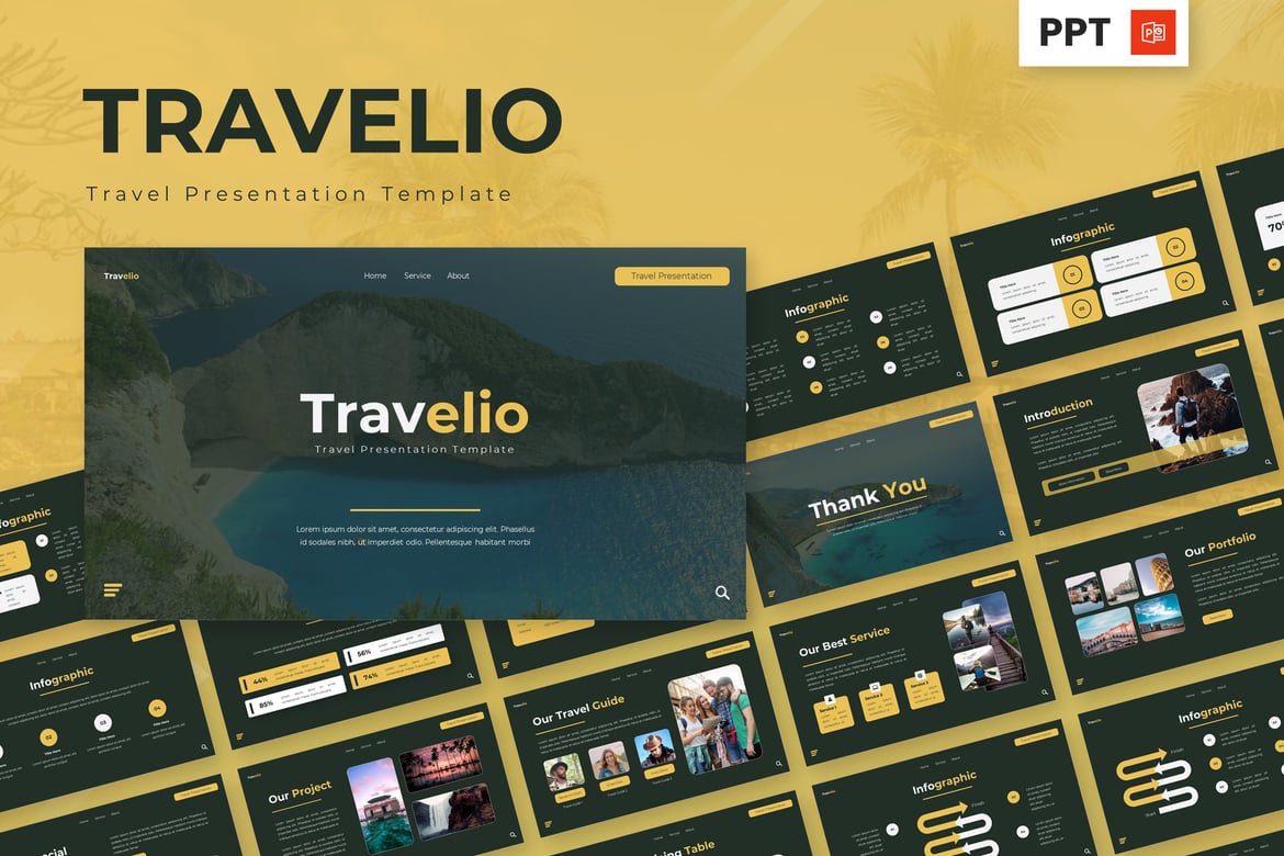 Template Powerpoint Perjalanan - Travelio yang Menarik