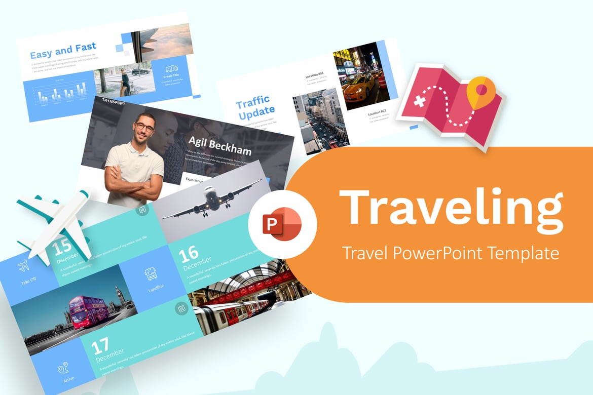 Template Presentasi Powerpoint Bertema Perjalanan yang Modern dan Profesional