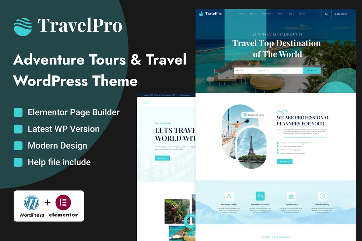 TravelPro - Tema WordPress untuk Agen Perjalanan dan Tur Petualangan