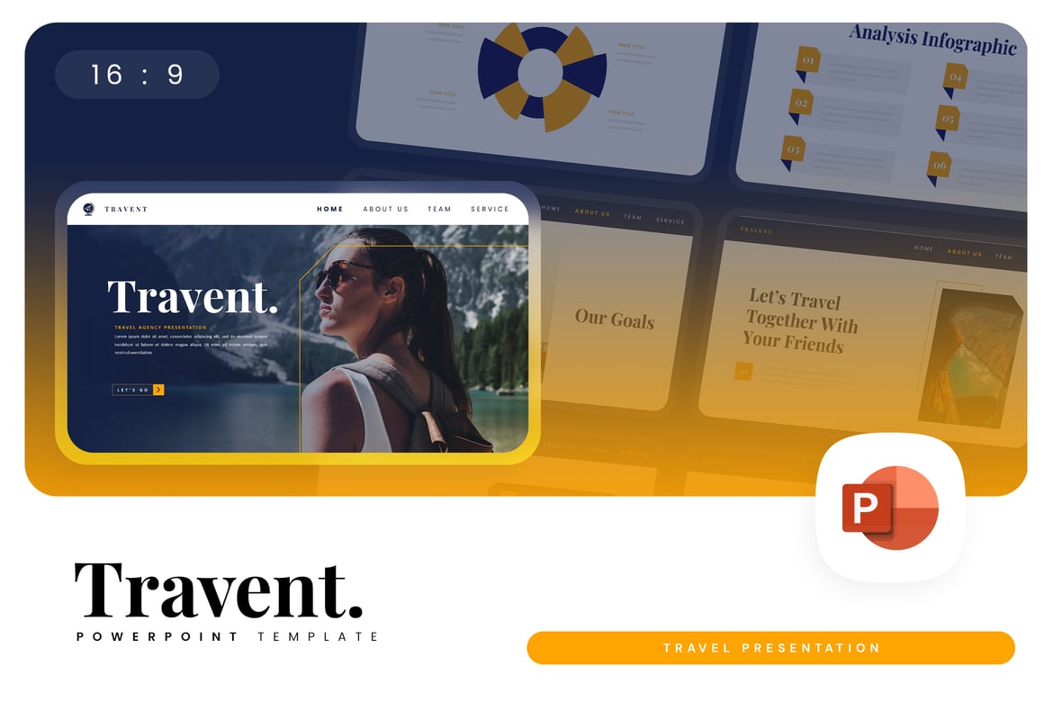 Template PowerPoint Perjalanan – Travent yang Menarik dan Profesional
