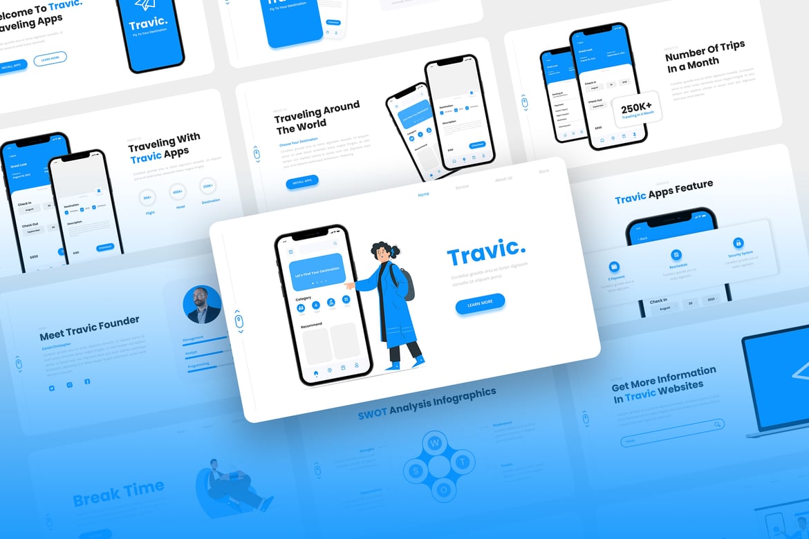 Travic - Template Presentasi PowerPoint Aplikasi Travel yang Menarik