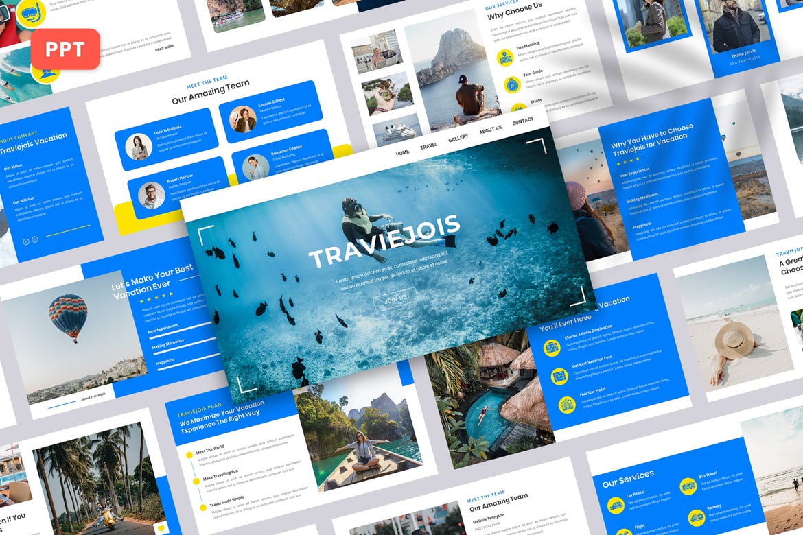 Template PowerPoint Perjalanan - Traviejois yang Menarik dan Profesional