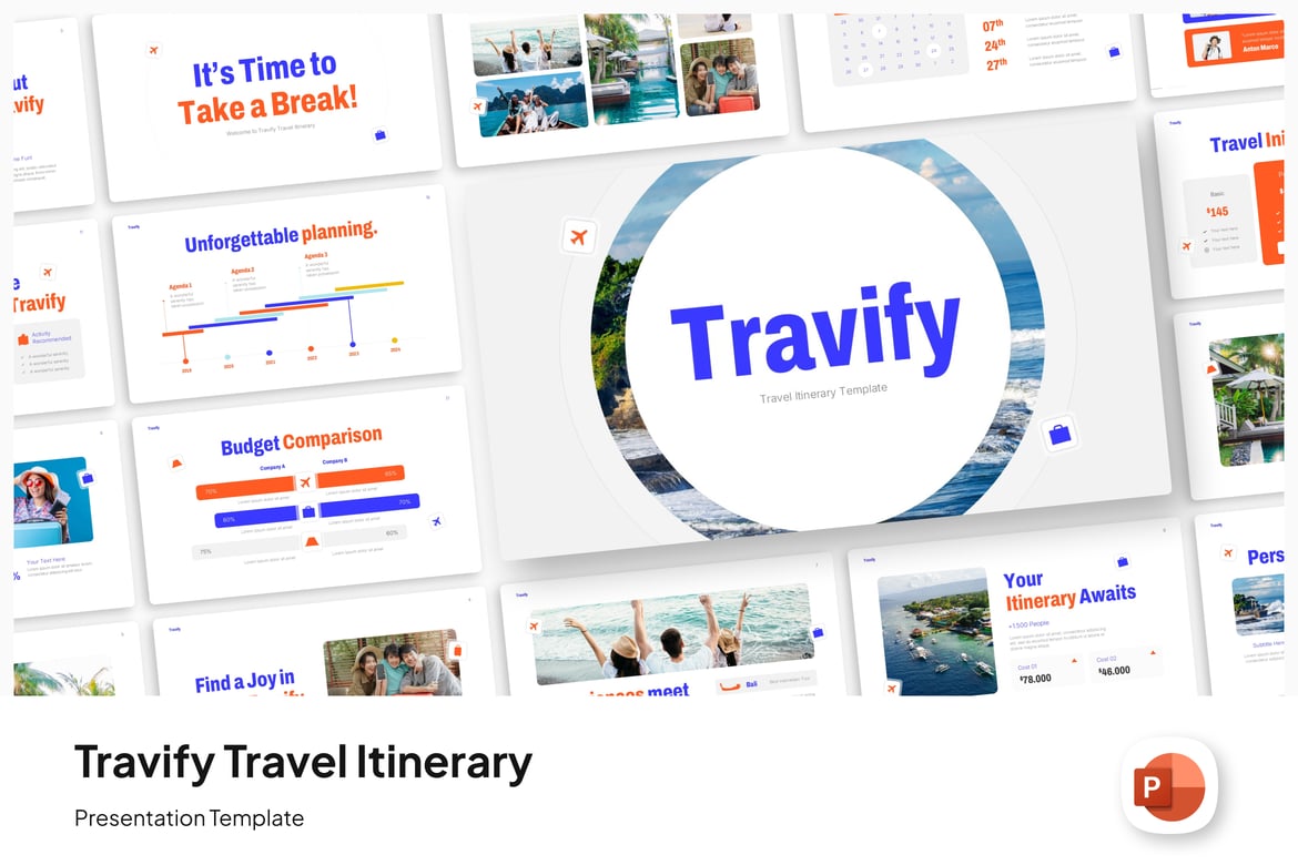 Template PowerPoint Itinerary Perjalanan Travify yang Menarik