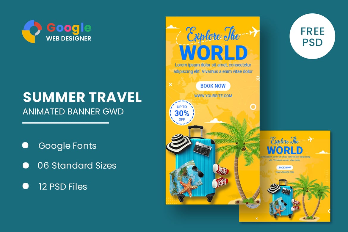 Template Web Banner Animasi Traving World untuk Google Web Designer