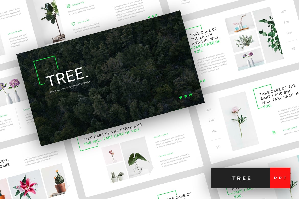 Template PowerPoint Energi Hijau - Tree yang Modern dan Elegan