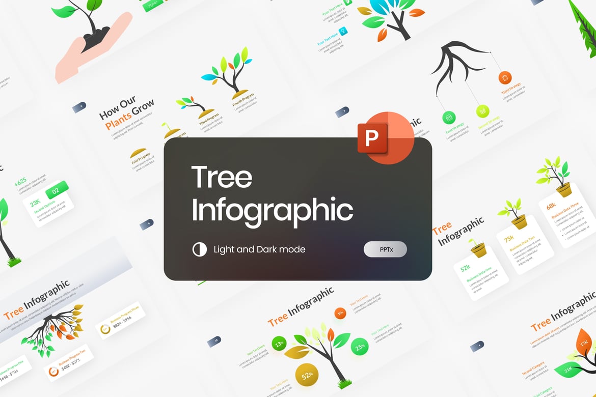 Template PowerPoint Infografis Pohon dengan Gradasi Modern