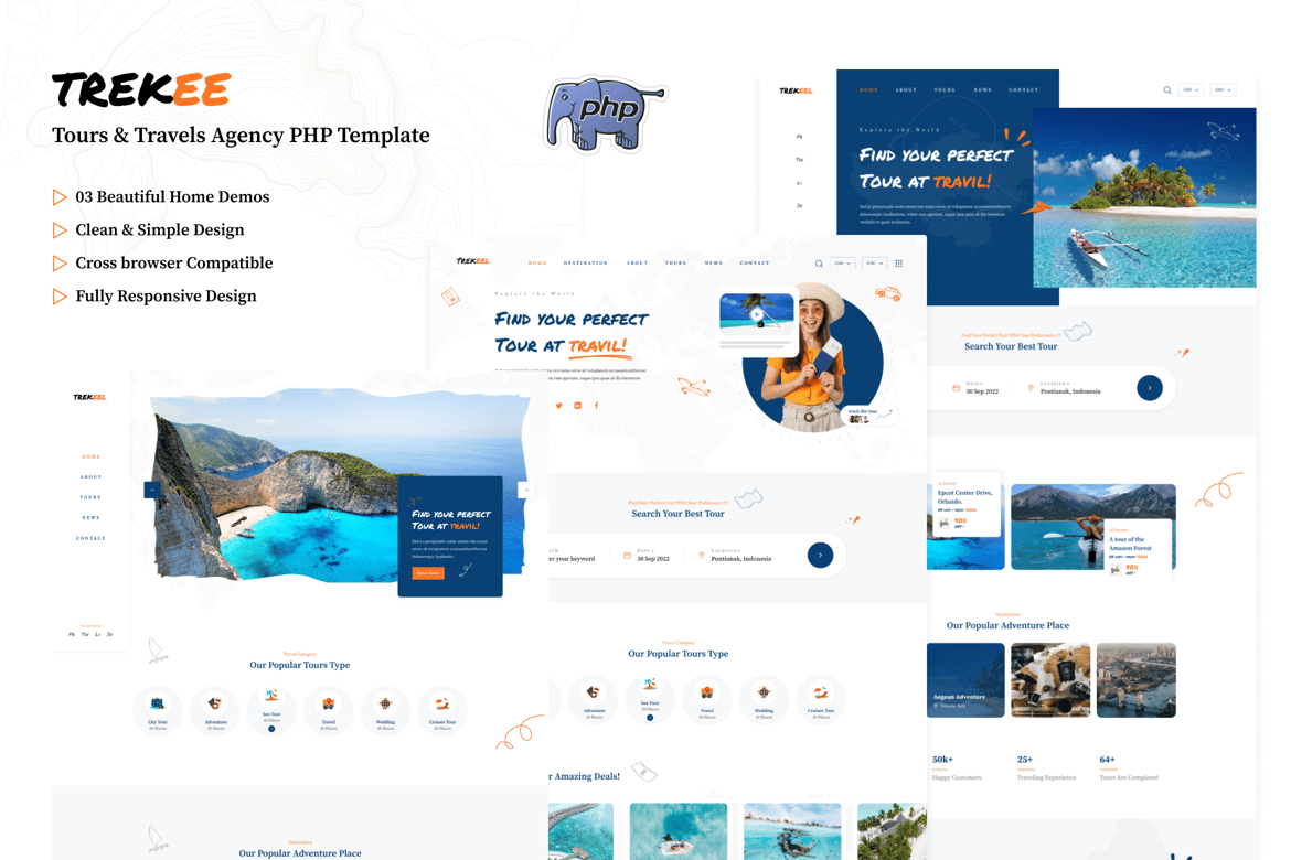 Template Website PHP Trekee untuk Agensi Perjalanan dan Tur