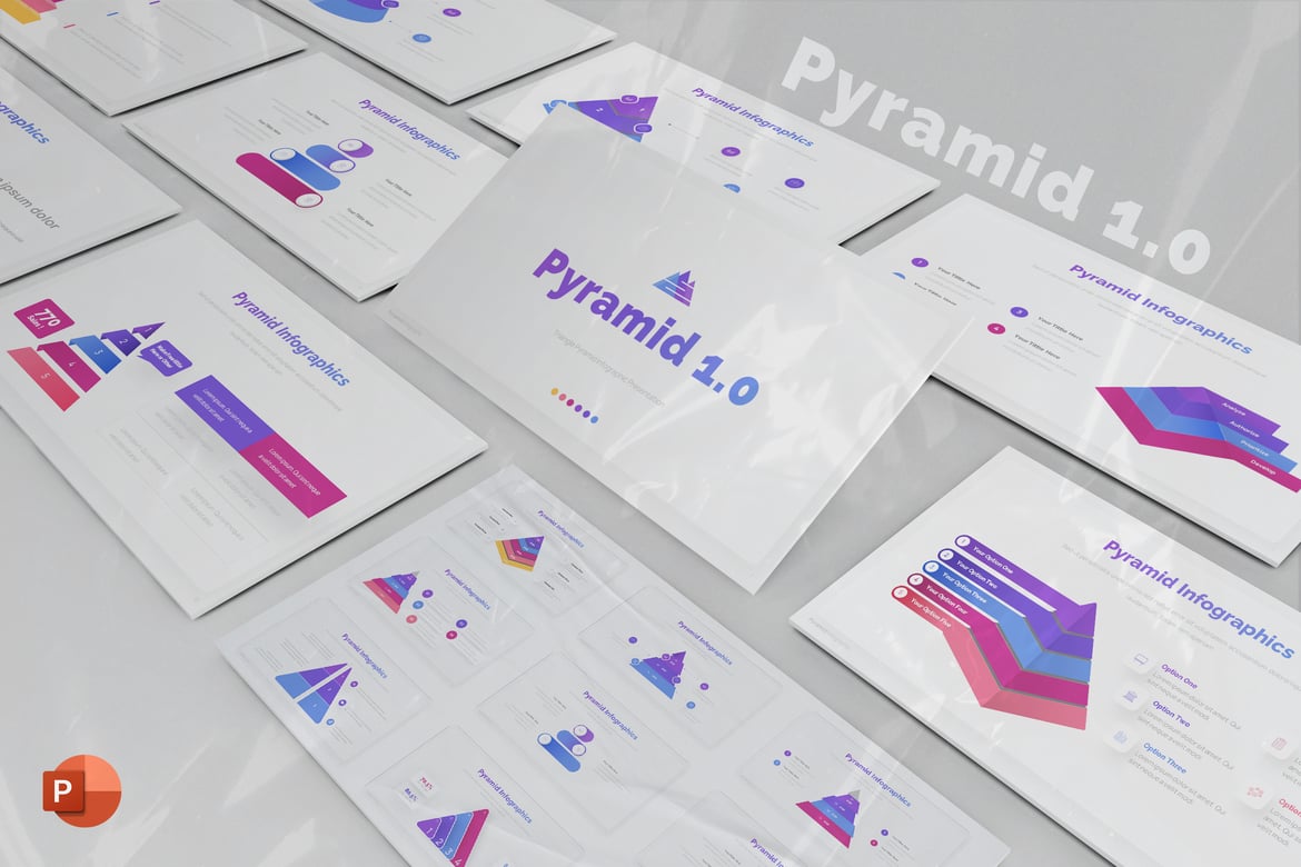 Template PowerPoint Infografis Piramida Segitiga yang Menarik
