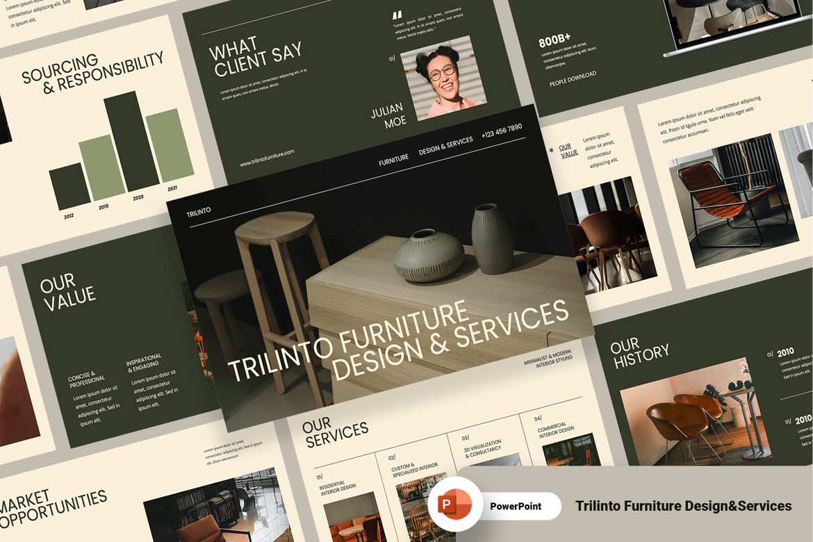 Template Presentasi PowerPoint Trilinto untuk Layanan dan Desain Furniture