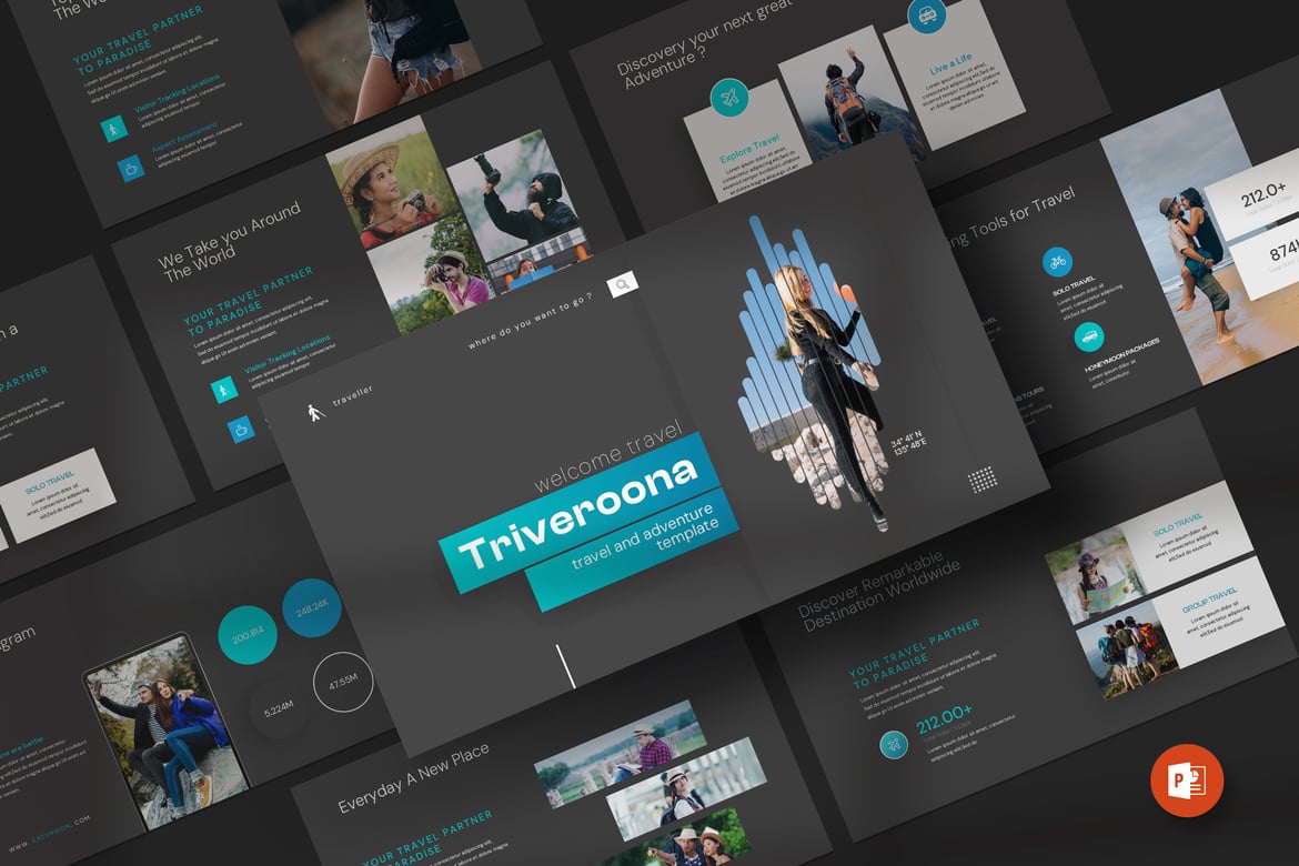 Template Presentasi PowerPoint Triverron untuk Perjalanan