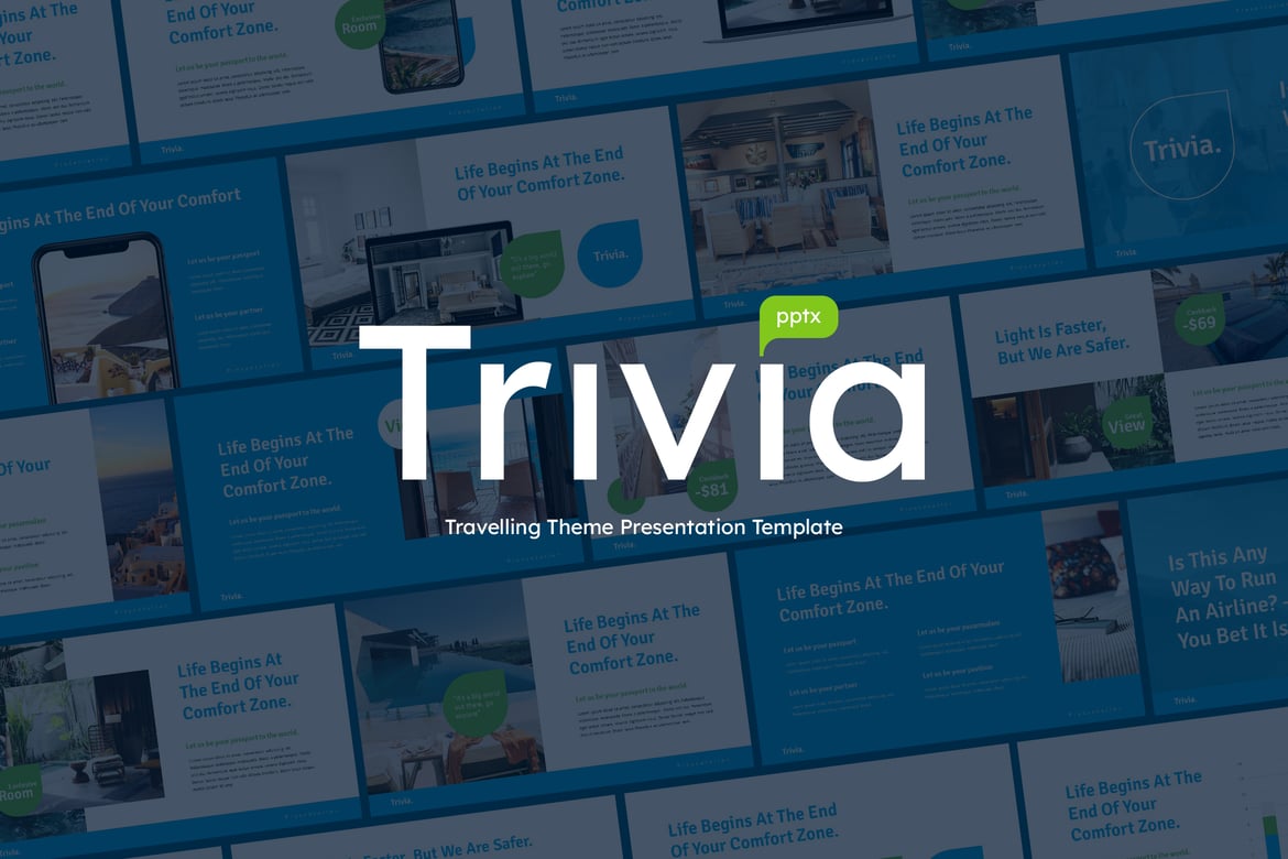 Template Presentasi PowerPoint Bisnis Perjalanan TRIVIA yang Modern