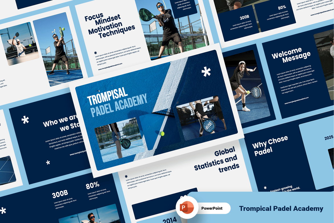 Template Presentasi Padel Academy Trompical yang Menarik dan Mudah Disesuaikan