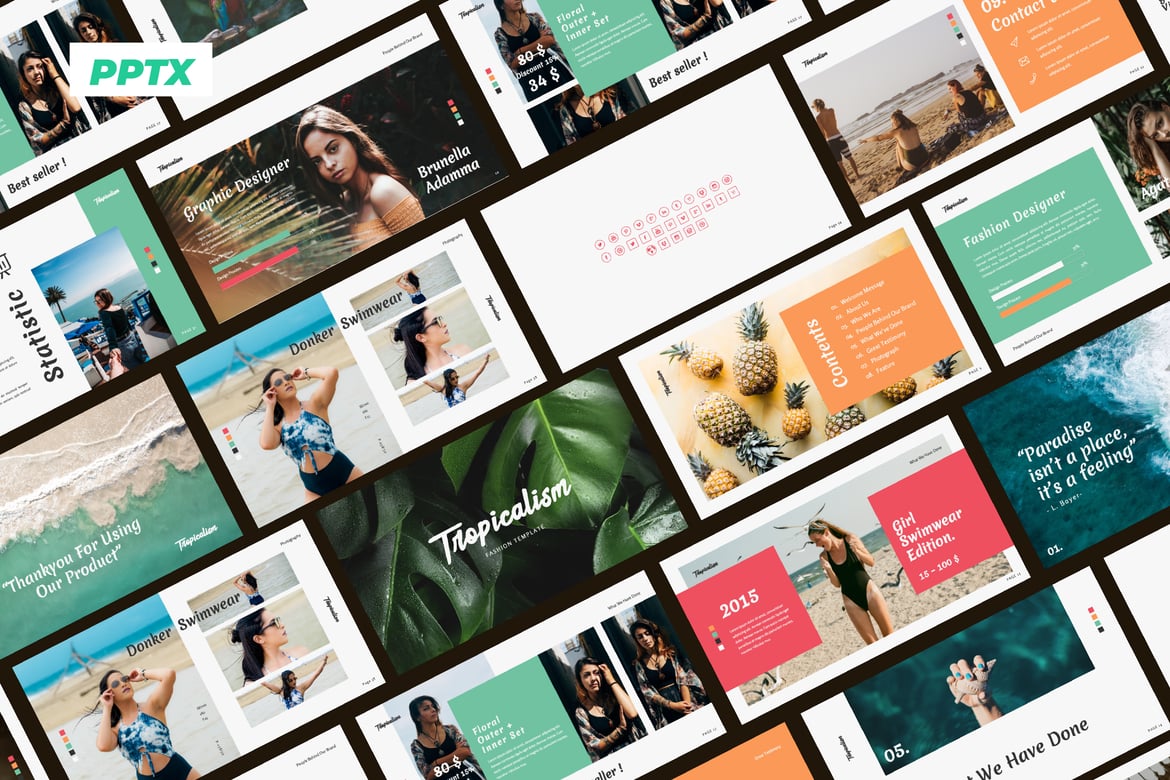 Template PowerPoint Tropikal Kreatif yang Menarik