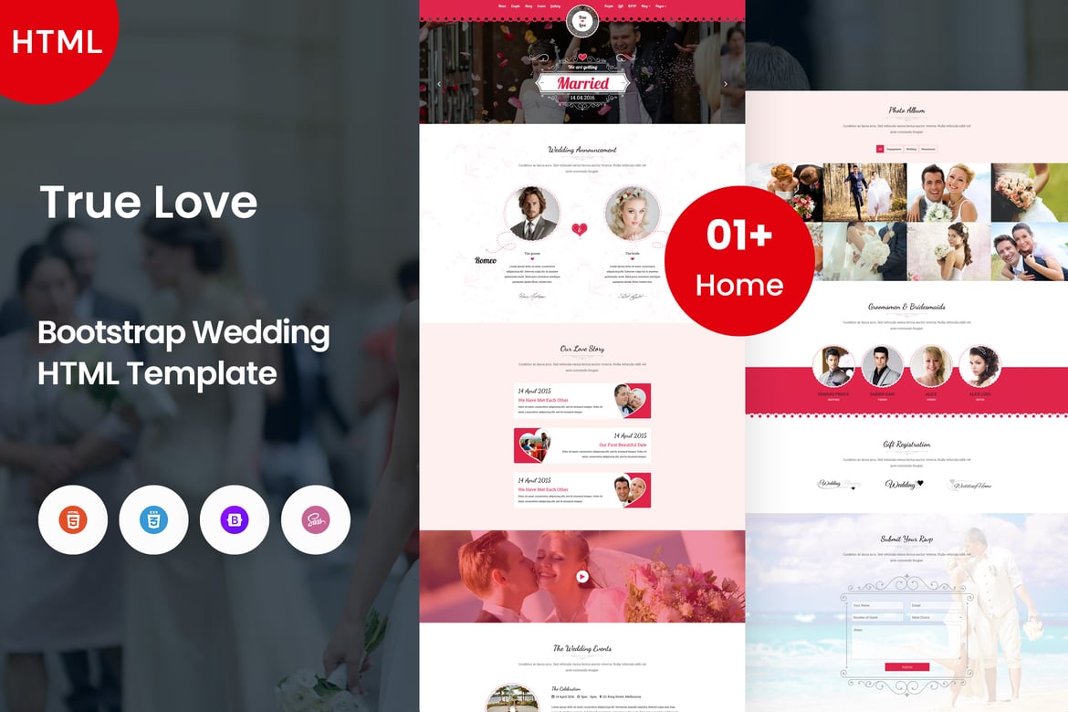Template Website Pernikahan True Love - Bootstrap yang Elegan